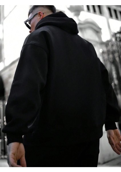 Erkek Siyah Believer. Baskılı Oversize Kapüşonlu Sweatshirt fiyatları