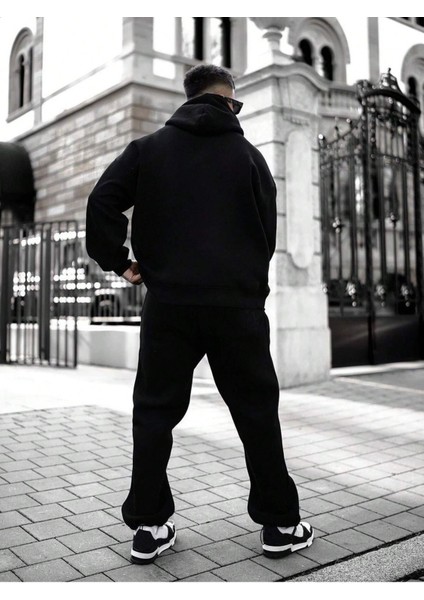 Erkek Siyah Believer. Baskılı Oversize Kapüşonlu Sweatshirt modelleri