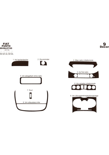 Marscockpitdesign Fiat Punto Konsol-Maun Kaplama 1999-2005 9 Parça