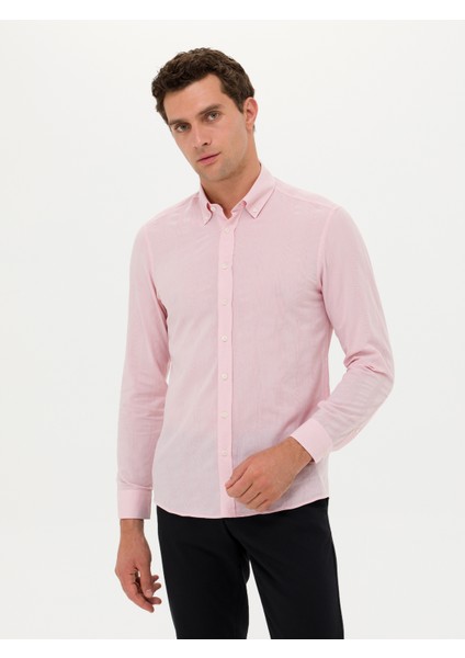 Erkek Pembe Slim Fit Uzun Kollu Gömlek 50265484-VR041
