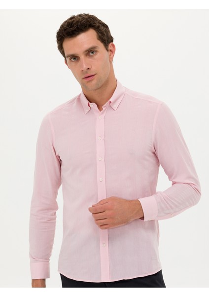Erkek Pembe Slim Fit Uzun Kollu Gömlek 50265484-VR041 fiyatları