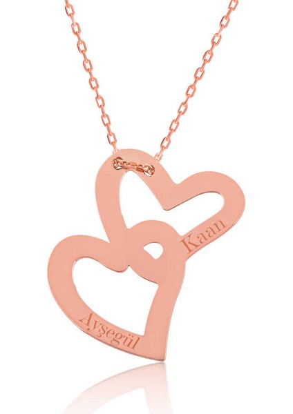 Gümüş Rose Birleşmiş Kalpler Isimli Bayan Kolye