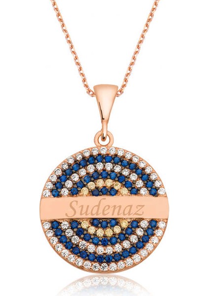 Gümüş Rose Mavi Taşlı Isimli Bayan Kolye