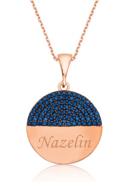 Gümüş Rose Mavi Taşlı Isimli Bayan Kolye