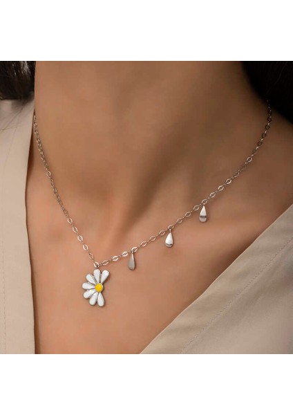 Gümüş Rodyum Papatya Seviyor Sevmiyor Bayan Kolye indirimleri