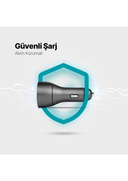 Mega Şarj Akım Korumalı 130W 2xusb-C+Usb Girişli Araç Çakmaklık Şarjı Tüm Araçlarla Uyumlu Şarj