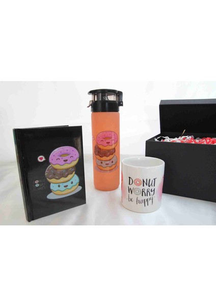 Sevimli Donut Termos Defter ve Kupa Bardak Hediye Kutusu Seti