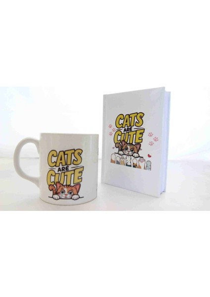 Sevimli Kedi Hediye Seti Kupa Bardak ve Defter Hediye Kutusu
