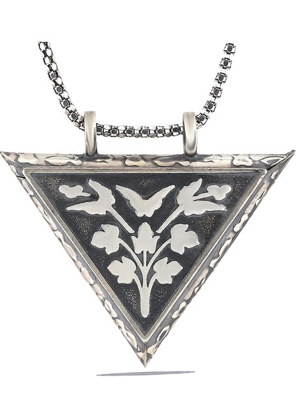 Gümüş Üçgen Içi Açılabilen Çiçek Muskalık Kolye