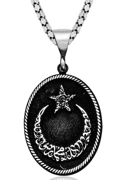 Gümüş Kelime-I Tevhid Yazılı Ay Yıldız Kolye