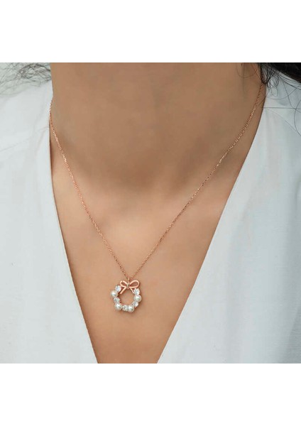 Gümüş Rose Inci Kurdele Kadın Kolye