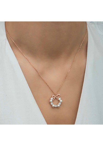 Gümüş Rose Inci Kurdele Kadın Kolye