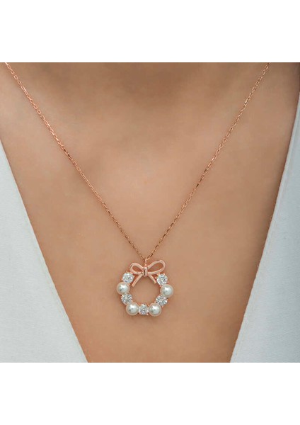 Gümüş Rose Inci Kurdele Kadın Kolye