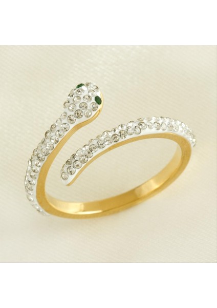 Yılan Zirkon Taşlı Lüks Çelik Yüzük