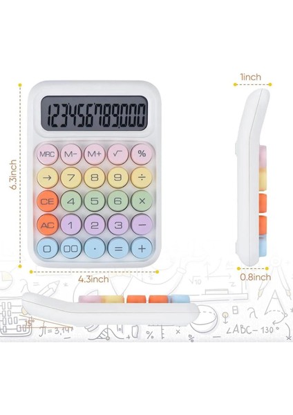 12 Haneli Geniş LCD Ekran Büyük Yuvarlak Düğme Sevimli Şeker Renkli Hesap Makinesi Pembe