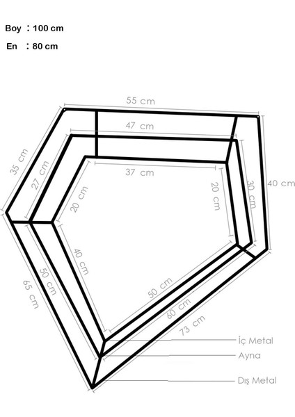 Şık ,Özel Geometrik Şekilli Mat Siyah Renk Bronz Camlı Ayna