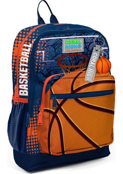 Kids Turuncu Lacivert Basketbol Desenli Okul Sırt Çantası T23766