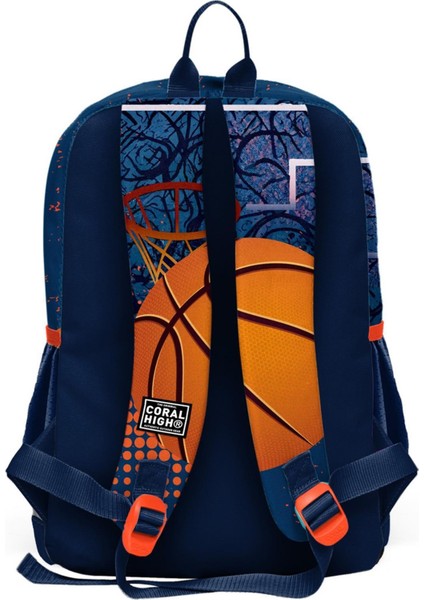 Kids Turuncu Lacivert Basketbol Desenli Okul Sırt Çantası T23766