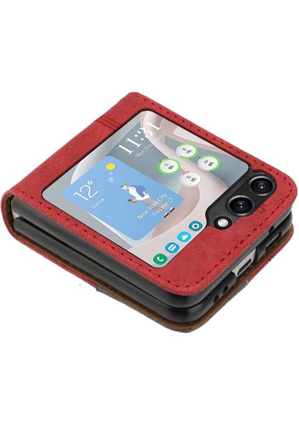Samsung Galaxy Z Flip 6 Pu Deri Handy Standı Kart Yuvaları Kapak (Yurt Dışından)