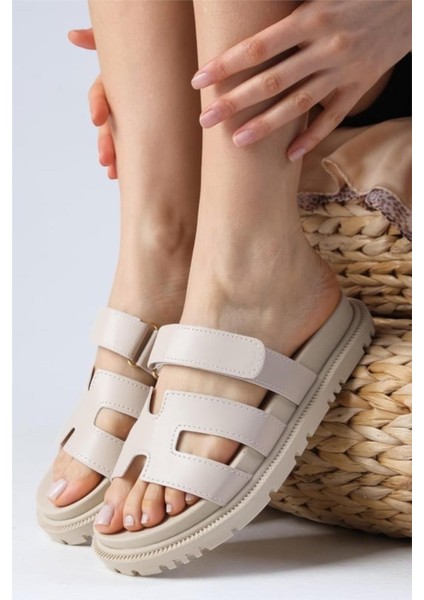 Düz Tabanlı Cırtlı Yazlık Günlük Terlik Bej fırsatları