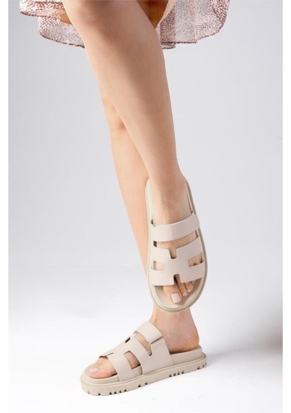 Düz Tabanlı Cırtlı Yazlık Günlük Terlik Bej indirimleri