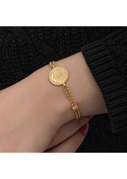 Gümüş Gold Kaplama Tuğralı Kadın Bileklik