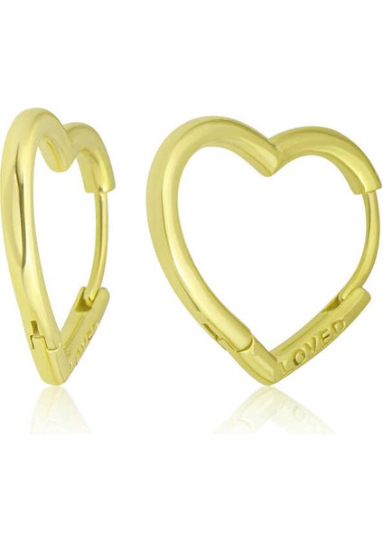 Gümüş Gold Loved Yazılı Taşsız Kalp Kadın Küpe