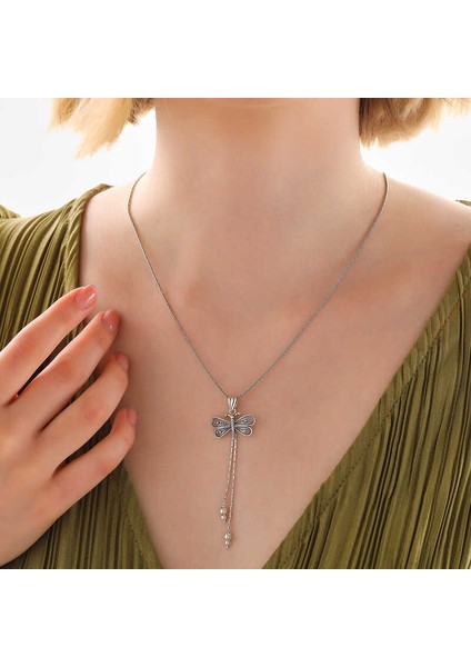 Gümüş Telkari Kelebek Kadın Kolye