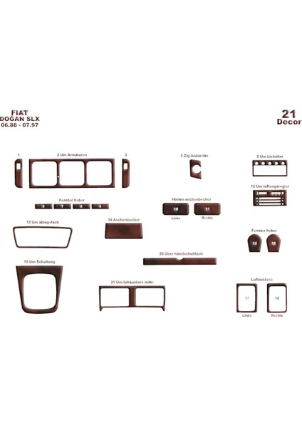 Marscockpitdesign Fiat Doğan Slx Konsol-Maun Kaplama 1988-1997 21 Parça