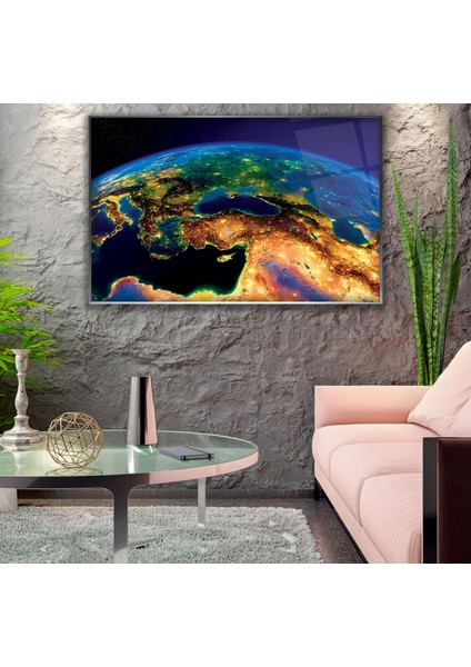 Metal Çerçeveli Dünya Cam Tablo