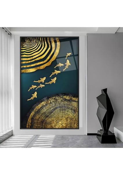 Metal Çerçeveli Soyut Desenler Cam Tablo