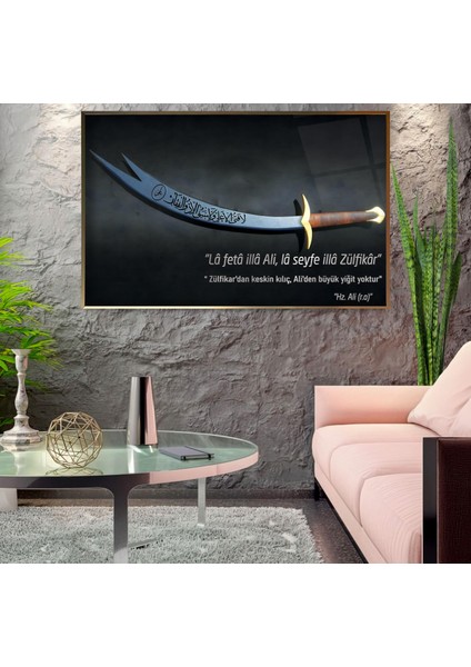 Metal Çerçeveli Zülfikar Kılıcı Cam Tablo