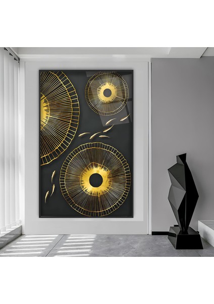 Metal Çerçeveli Soyut Desenler Cam Tablo