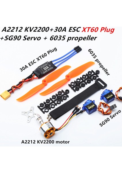 A2212 2200KV Fırçasız Motor 30A Esc XT60 Fiş SG90 9g Mikro-Servo 6035 Pervane Rc Sabit Kanatlı Uçak Helikopter (Yurt Dışından)