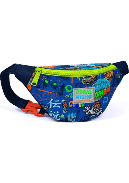 Kids Saks Mavi Grafiti Desenli 5'li Okul Çanta Seti 5SET23767