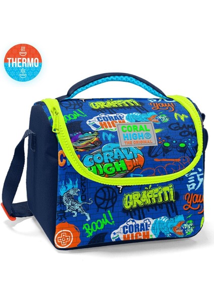 Kids Saks Mavi Grafiti Desenli 5'li Okul Çanta Seti 5SET23767