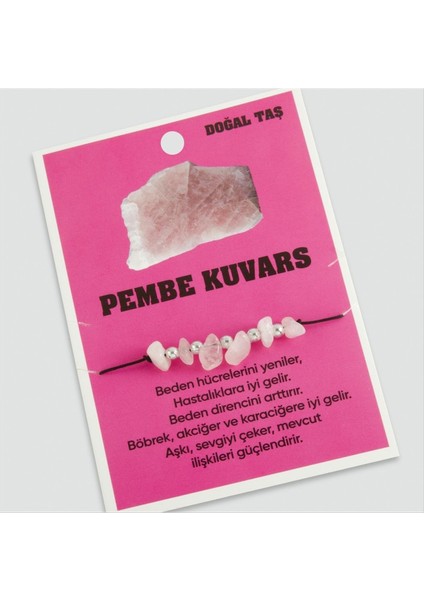 Pembe Kuvars Doğaltaşlı Ip Bileklik