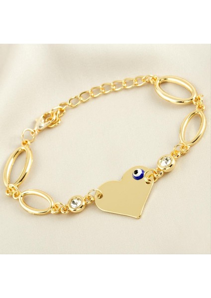 Kalp Isim Yazılabilir Boş Plaka Taşlı Bileklik