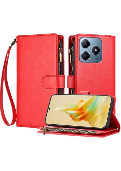 Realme C63 4g Cüzdan Fermuar Kart Yuvaları Için Kılıf Folio Çanta Kapak Çevirin (Yurt Dışından)