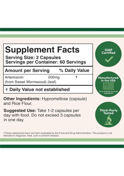 Artemisinin 200MG 120 Capsul Usa Menşei 3637 fiyatları