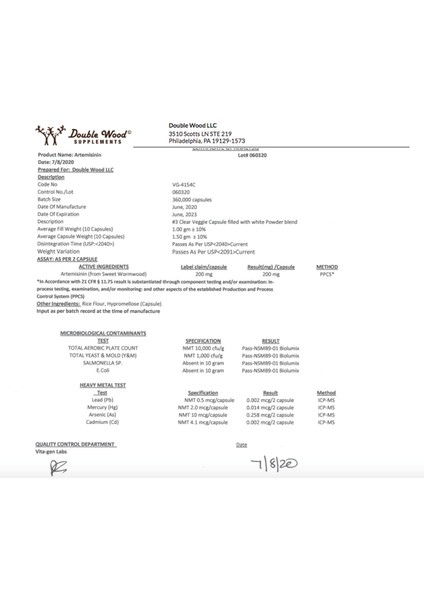 Artemisinin 200MG 120 Capsul Usa Menşei 3637 fırsatları
