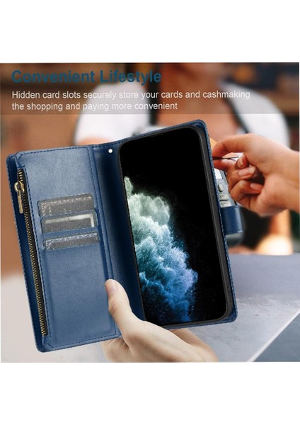 Gx Shop Xiaomi Poco M6 4g Pu Deri Için Kılıf Folio Kapak Cüzdan Fermuar Kart Yuvaları (Yurt Dışından)