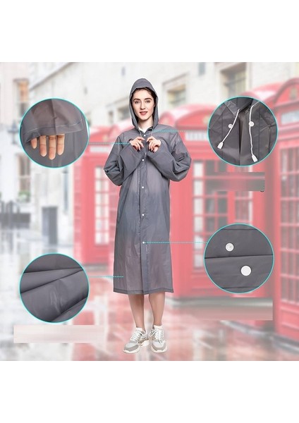 1 Adet 1.kalite Gri Yağmurluk Vıp Unısex Raın Coat Şapkalı Çıtçıtlı Yağmurluk Gri Outdoor Yağmurluk fiyatları