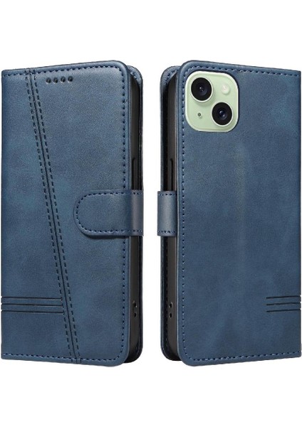 Kredi Kartı Yuvası Preslenmiş Pu Deri Kılıf ile IPhone 15 Artı Için Filp Durumda (Yurt Dışından)