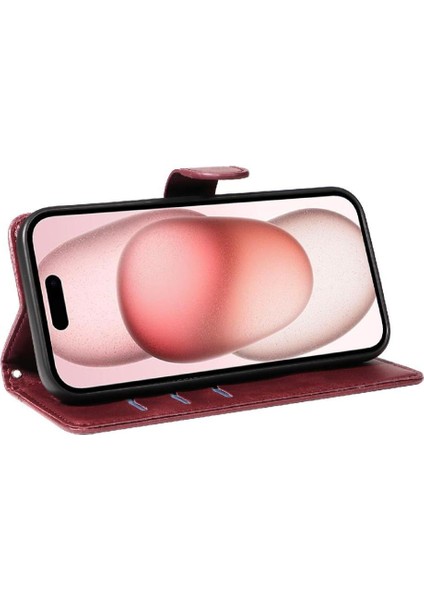 IPhone 15 Için Filp Durumda Ayrılabilir Siyah Bilezik Preslenmiş Pu Deri ile (Yurt Dışından)