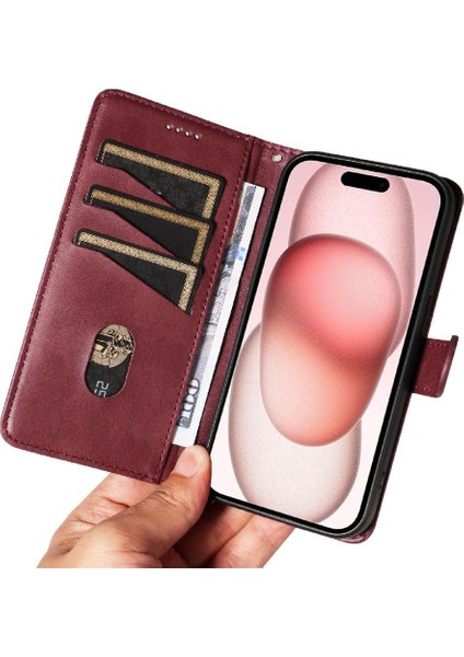 IPhone 15 Için Filp Durumda Ayrılabilir Siyah Bilezik Preslenmiş Pu Deri ile (Yurt Dışından)