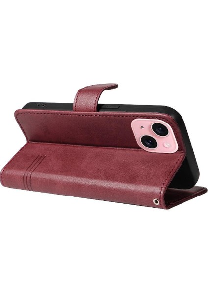 IPhone 15 Için Filp Durumda Ayrılabilir Siyah Bilezik Preslenmiş Pu Deri ile (Yurt Dışından)
