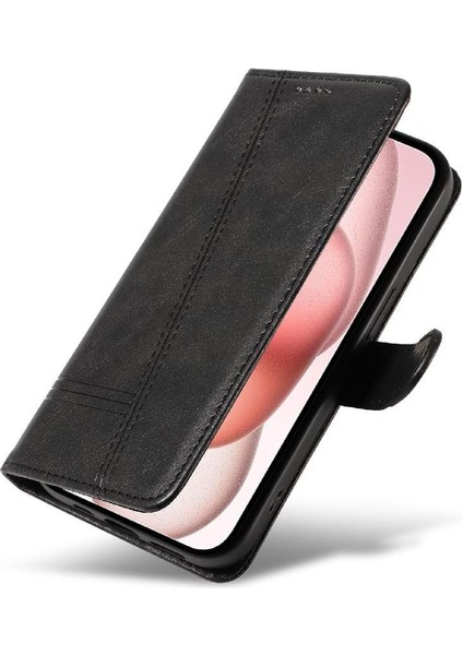 IPhone 15 Için Filp Durumda Ayrılabilir Siyah Bilezik Preslenmiş Pu Deri ile (Yurt Dışından)