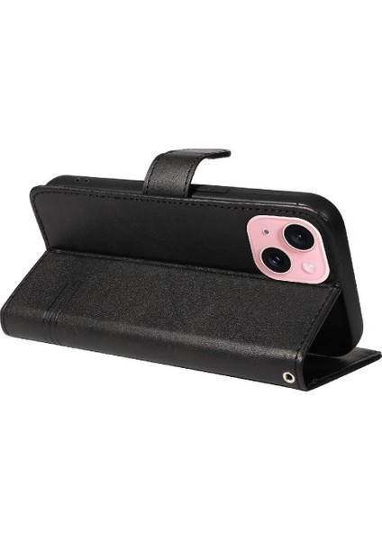 IPhone 15 Için Filp Durumda Ayrılabilir Siyah Bilezik Preslenmiş Pu Deri ile (Yurt Dışından)