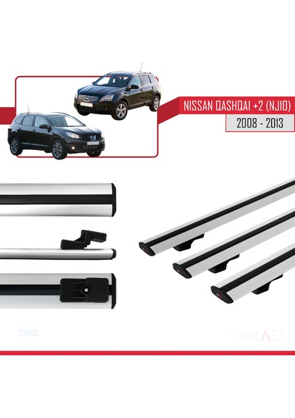 Nissan Qashqai +2 (NJ10) 2008-2013 Arası ile Uyumlu Basıc Model Ara Atkı Tavan Barı Gri 3 Adet modelleri